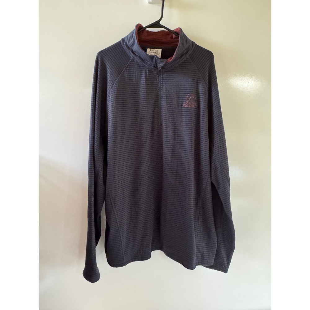 Ducks Unlimited Mens XL Navy Blue Striped Waffle Grid Quarter Zip Pullover